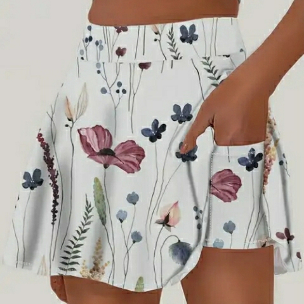 NEW! Floral Print Tennis Pickleball Athletic Skirt w/ Phone Pocket - Picture 1 of 3